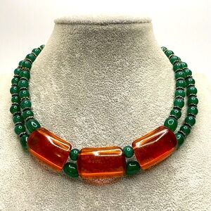 Artisan Handcrafted Green Gemstone Lucite Beaded Choker Collar Necklace Elegant